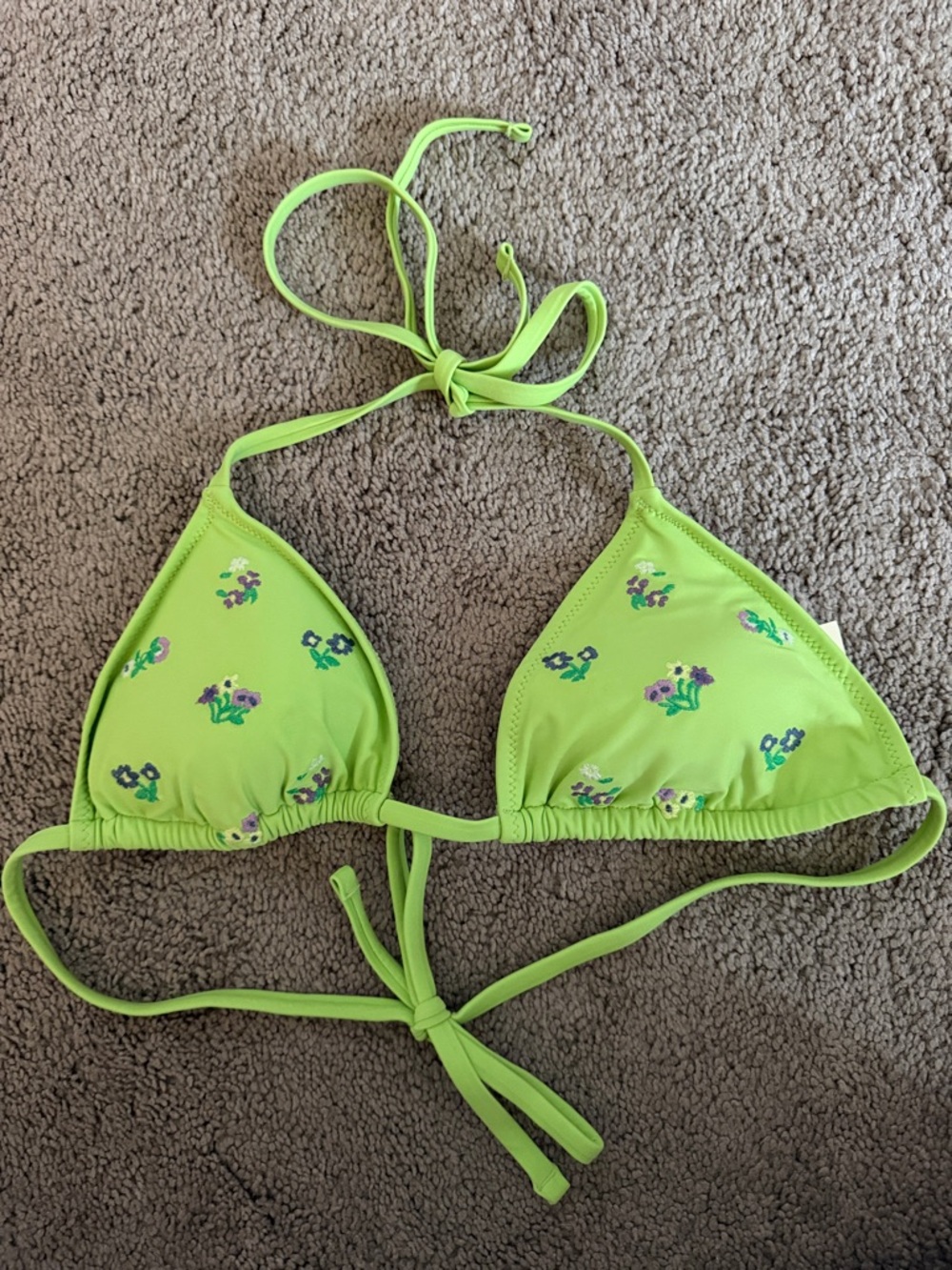 Aerie Green Floral Triangle Bikini Top